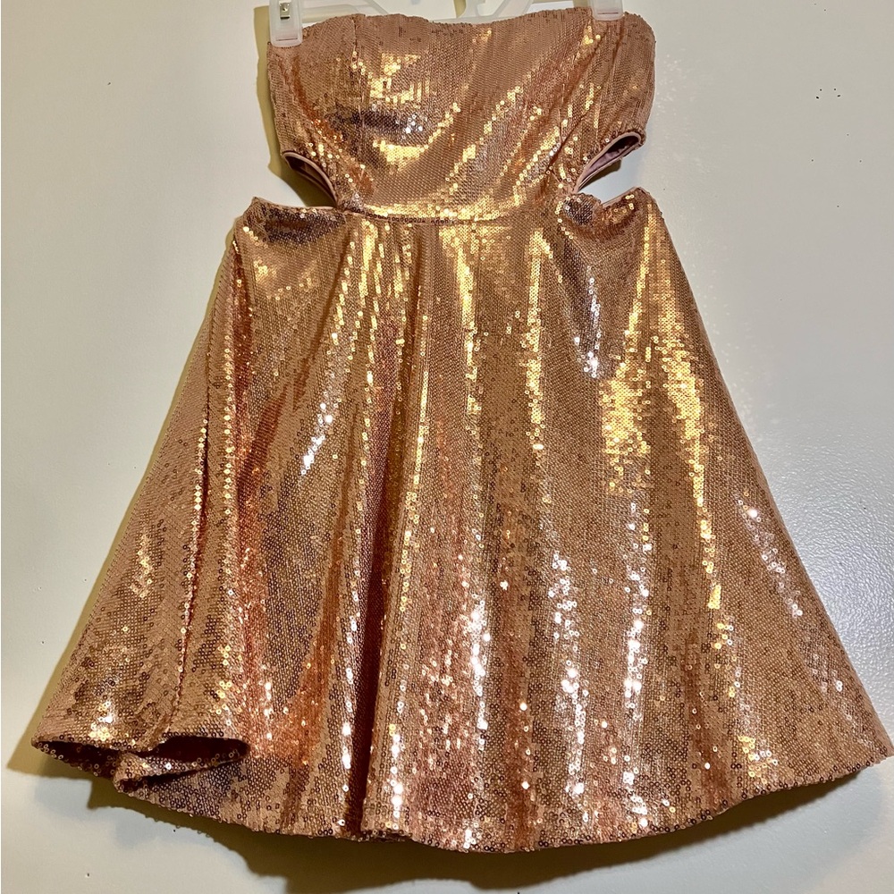 Forever 21 Pink Mini Dress with Gold Sequins..fully lined, full flow mini dress
